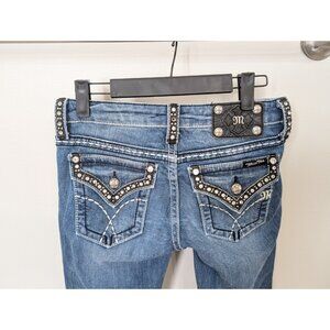 Miss Me Signature Boot Cut Women 26 X 29 Embroidered Studded Thick Stitch Denim